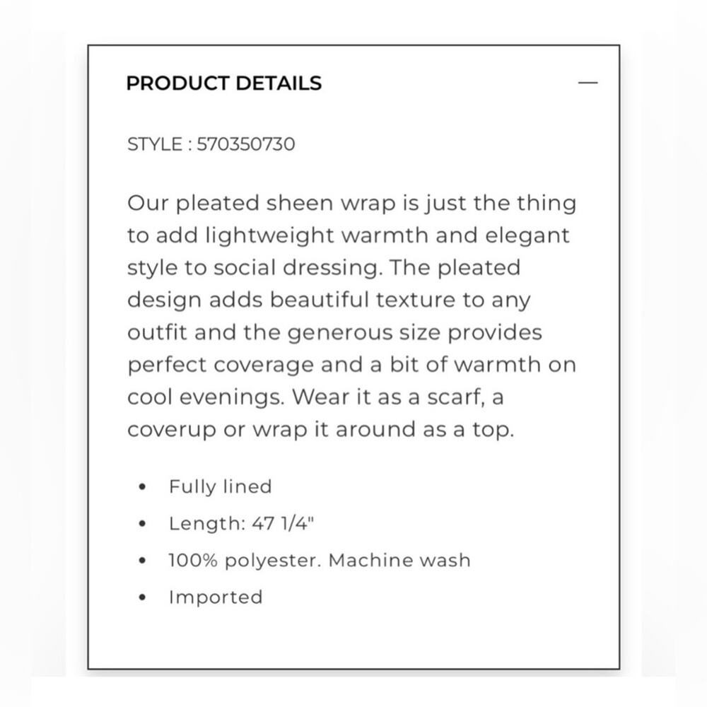 White House Black Market Black Pleated Sheen Wrap Scarf - Picture 9 of 9